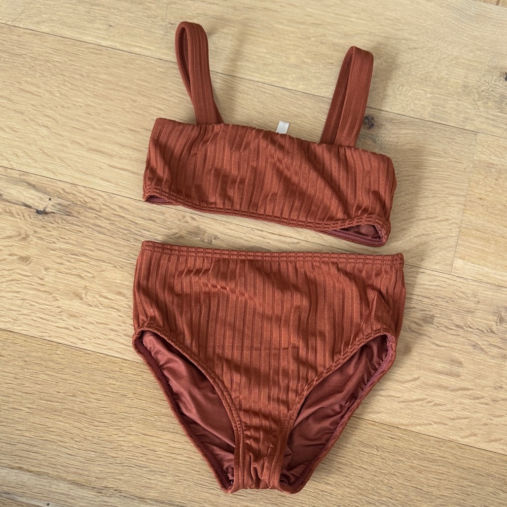 Rylee + Cru Terracotta Ribbed Kids Bikini SZ 8/9y